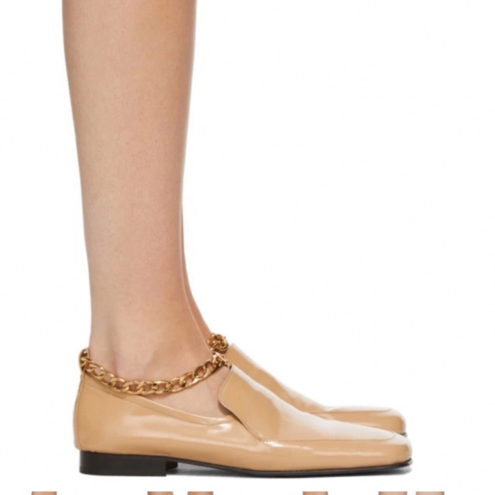 BY FAR Nick Nude Beige Patent Leather Square Toe Chain Anklet Loafers Size 40 10